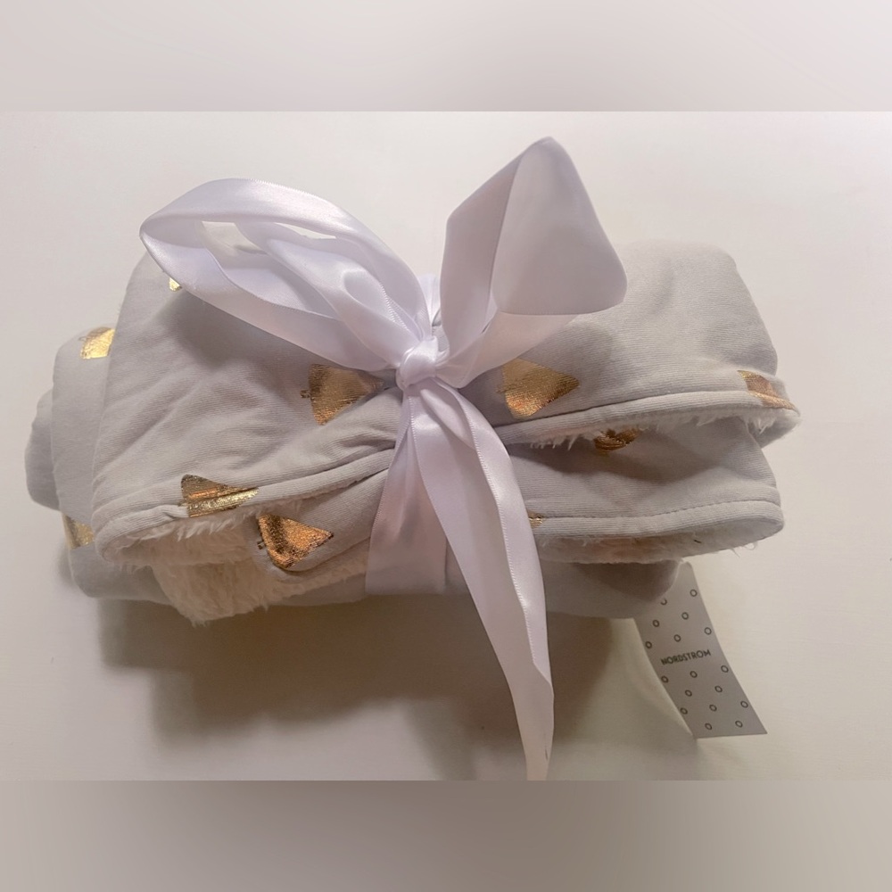 NWT NORDSTROM Plush Baby Blanket Gray & Gold Micro Mod Trees 30 X 40” HOLIDAY 🎁